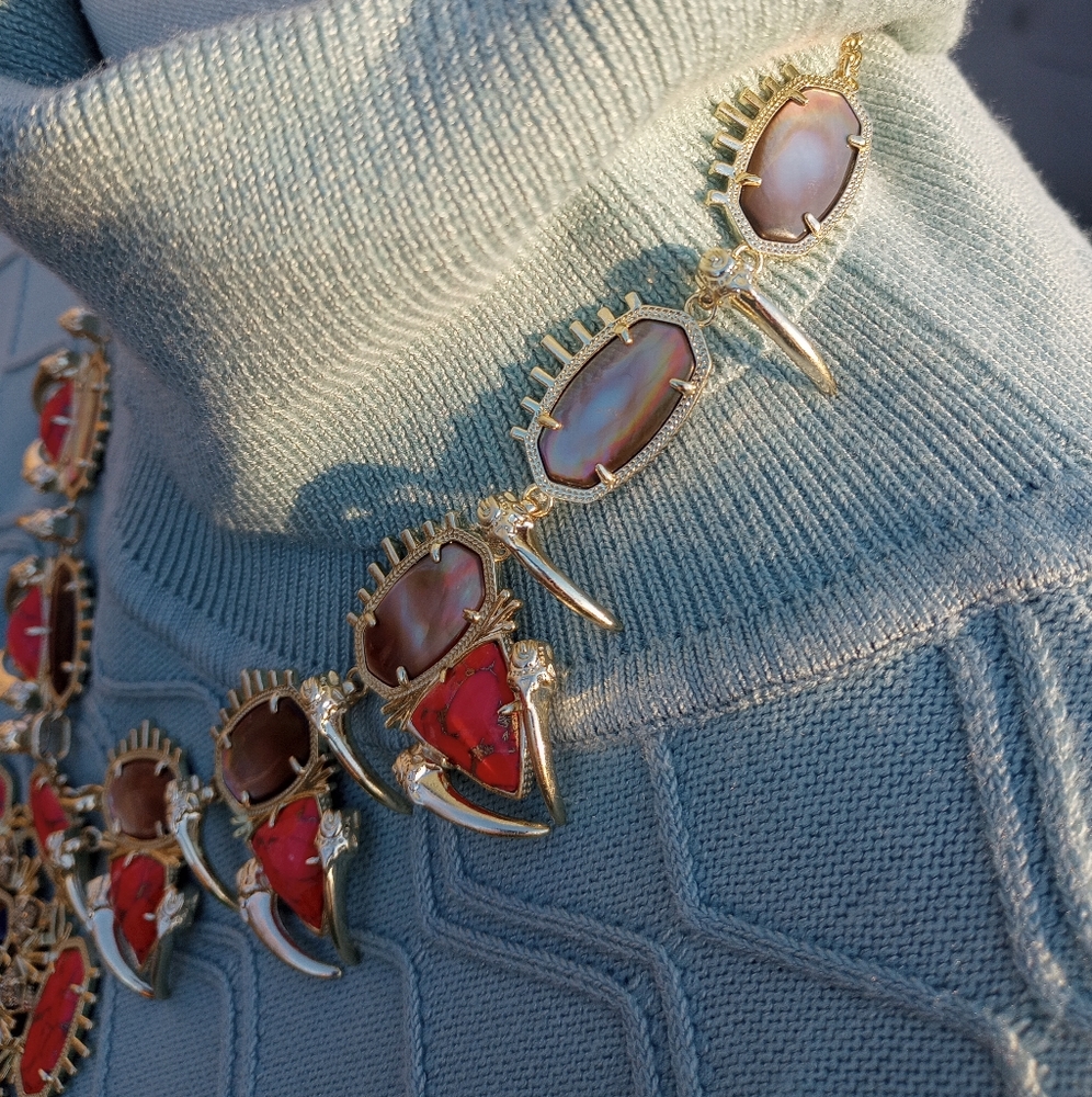 Kendra Scott Gold Odessa Bronze Veined Red Magnesite Statement Necklace - Picture 9 of 16